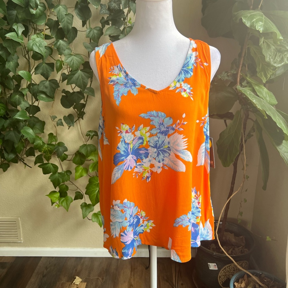 A.N.A Venice Floral Coral Tank Top | small